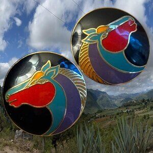 VTG Laurel Burch enamel "Kundus" horse earrings ~ southwestern & colorful!